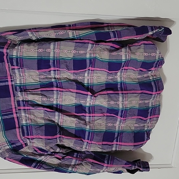The North Face Womens flannel button up pink purple plaid Guatemalan inspired - Picture 8 of 8